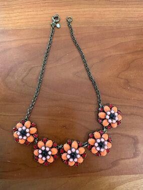 J Crew Floral Statement Necklace in Coral and Pink - Women Jewelry